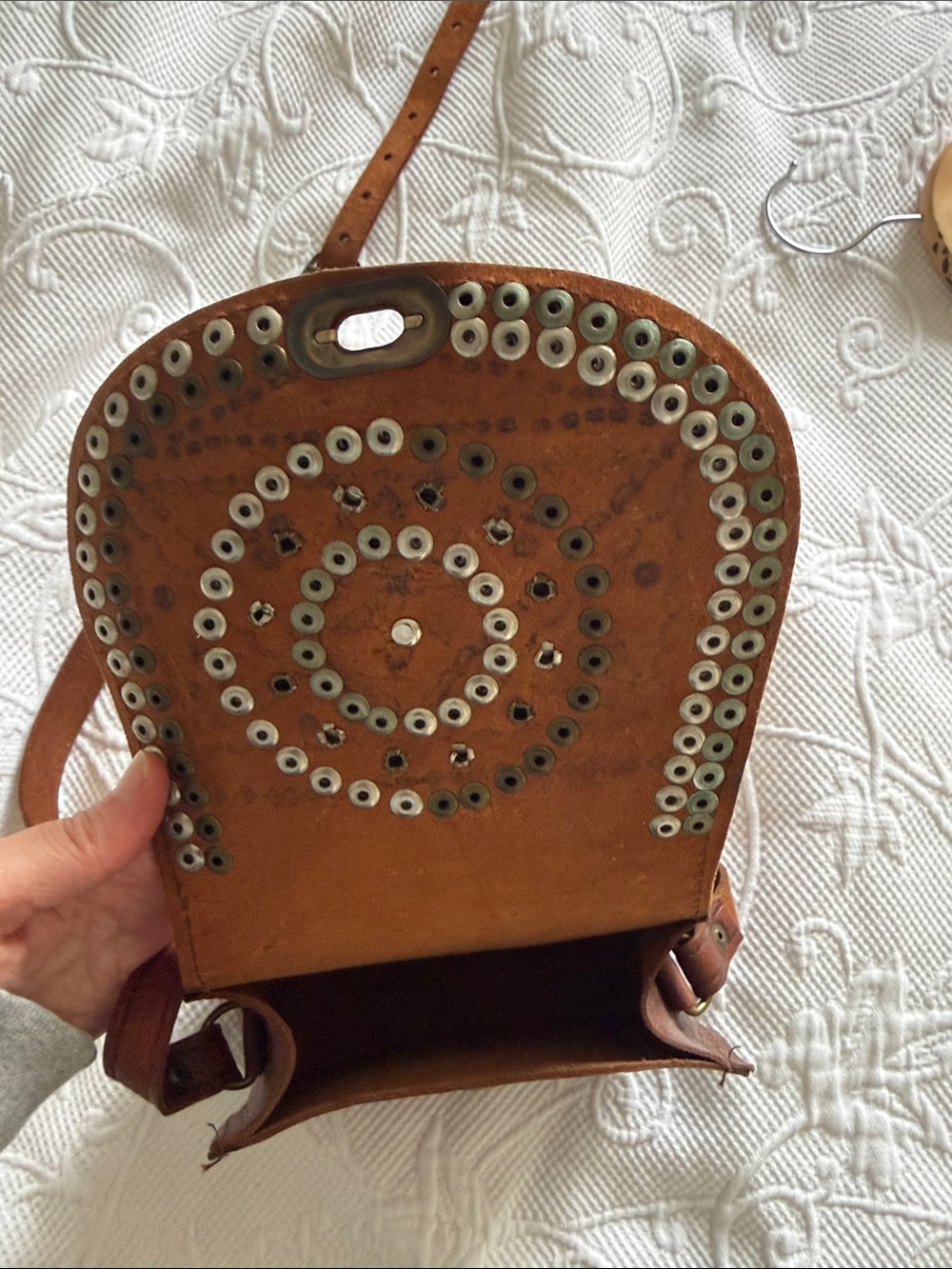 Brown Leather Crossbody Bag with Stud Accents - Picture 8 of 8